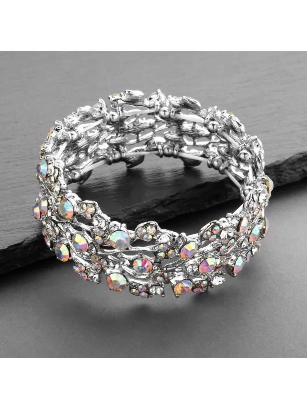 Stunning Aurora Borealis Crystal Stretch Bracelet - Perfect for Prom, Weddings